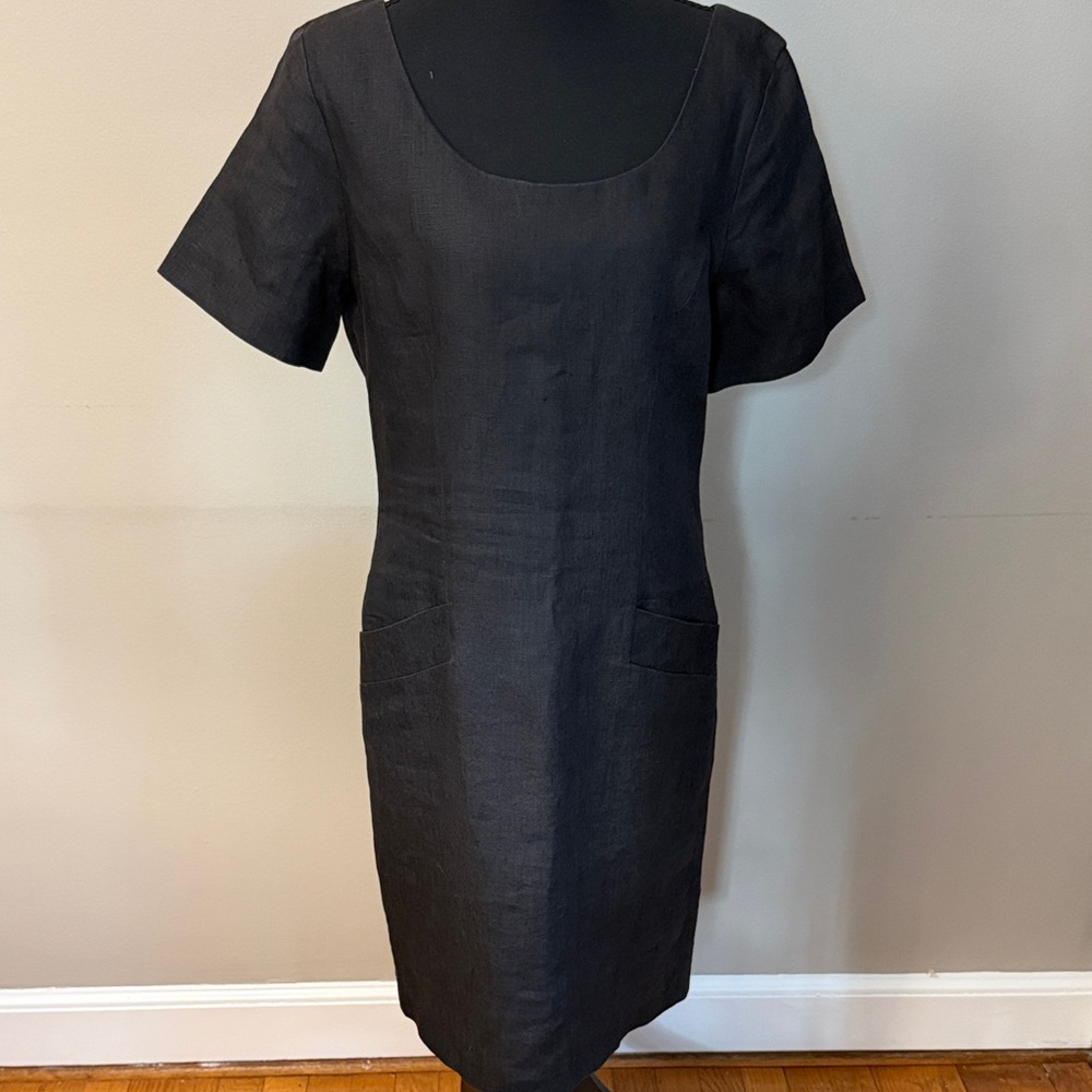 Vintage Saké Black Linen Dress Size 10. Excellent condition